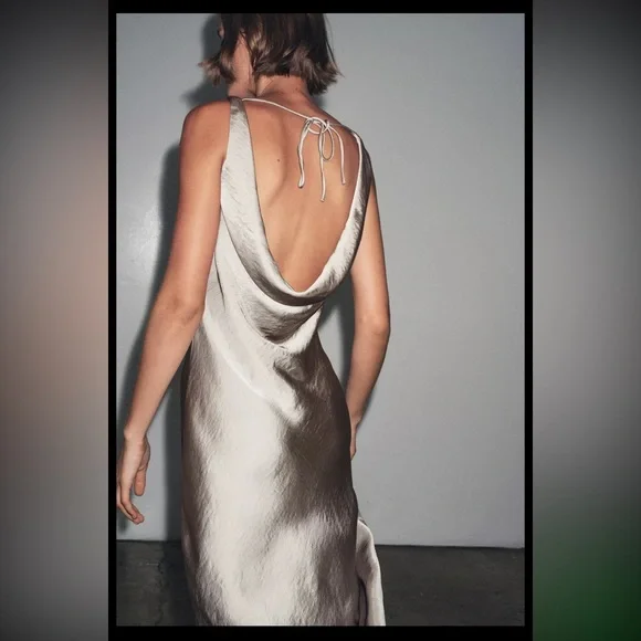 ZARA ZW COLLECTION SATIN LONG DRESS - Picture 8 of 14